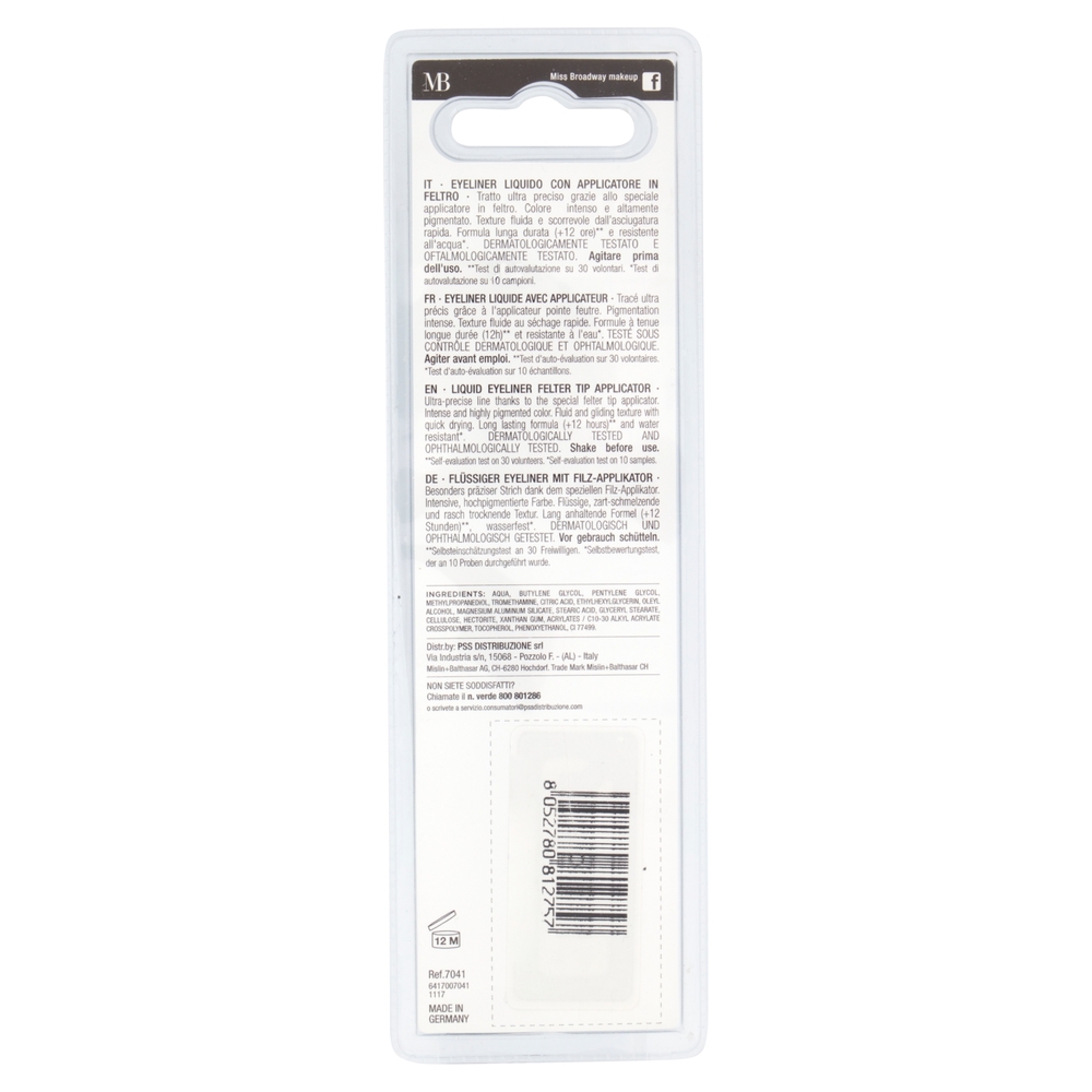 Miss Brodway Endless Liner Eye Liner Liquido Applicatore Feltro Tratto Intenso e Preciso Extra Black